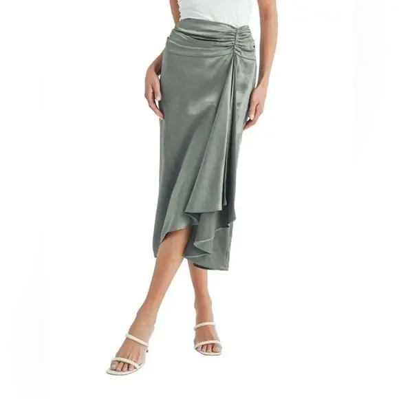 NWT LUSH Ruched Charmeuse Skirt Skate Green L - Picture 1 of 4